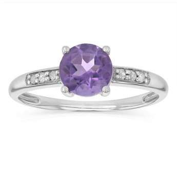 Natural Amethyst & Diamond Ring in Sterling Silver