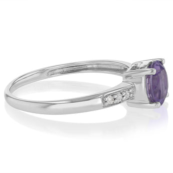 Natural Amethyst & Diamond Ring in Sterling Silver