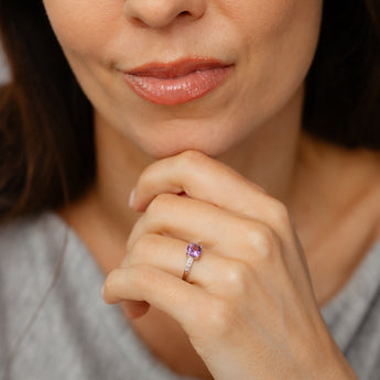 Natural Amethyst & Diamond Ring in Sterling Silver