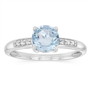 Natural Sky Blue Topaz & Diamond Ring in Sterling Silver