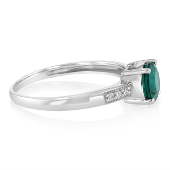 Created Emerald & Diamonds Ring in  Sterling Silver