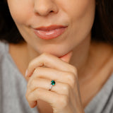 Created Emerald & Diamonds Ring in  Sterling Silver
