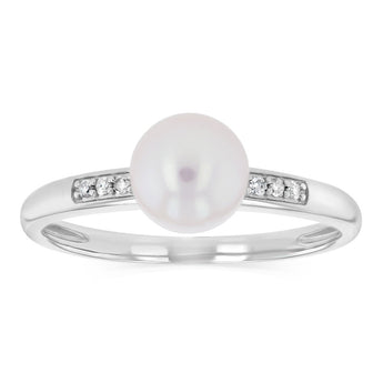Pearl & Diamond Ring in Sterling Silver