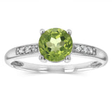 Natural Peridot & Diamond Ring in Sterling Silver