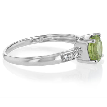 Natural Peridot & Diamond Ring in Sterling Silver