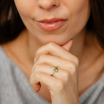 Natural Peridot & Diamond Ring in Sterling Silver