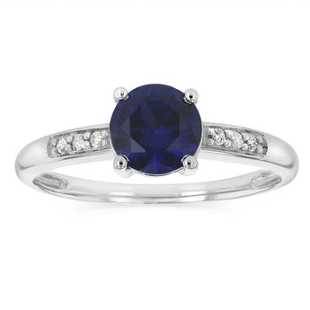 Created Sapphire & Diamond Ring in Sterling Silver