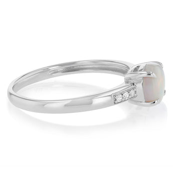 Natural Opal & Diamond Ring in Sterling Silver