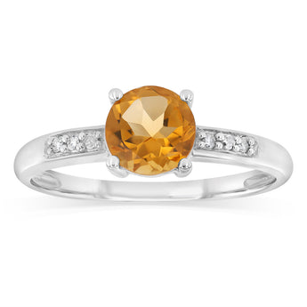 Natural Citrine & Diamond Ring in Sterling Silver