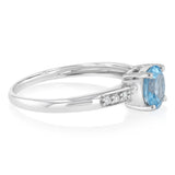 Natural Swiss Blue Topaz & Diamond Rng in Sterling Silver