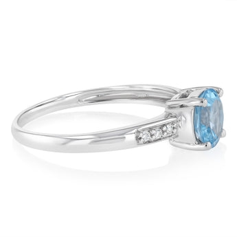 Natural Swiss Blue Topaz & Diamond Rng in Sterling Silver