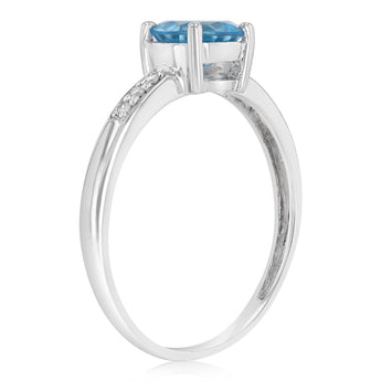 Natural Swiss Blue Topaz & Diamond Rng in Sterling Silver