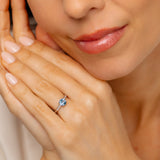 Natural Swiss Blue Topaz & Diamond Rng in Sterling Silver
