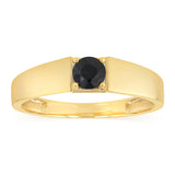 Natural Black Sapphire Gents Ring in Gold Plated Sterling Silver