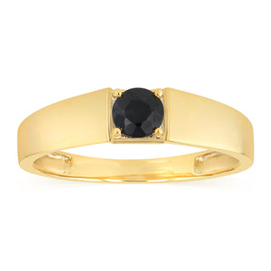 Natural Black Sapphire Gents Ring in Gold Plated Sterling Silver
