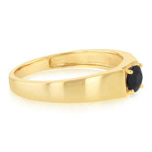 Natural Black Sapphire Gents Ring in Gold Plated Sterling Silver