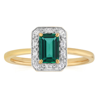 Created Emerald and Diamond Ring in Gold Plated Sterling Silver