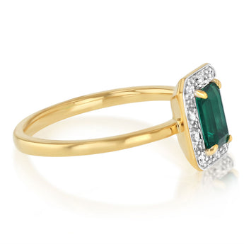Created Emerald and Diamond Ring in Gold Plated Sterling Silver