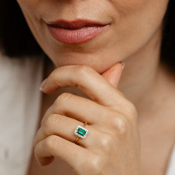 Created Emerald and Diamond Ring in Gold Plated Sterling Silver