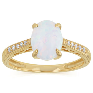 Created Opal and Diamond Ring in Gold Plated Silver