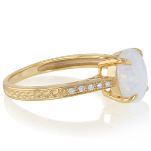 Created Opal and Diamond Ring in Gold Plated Silver