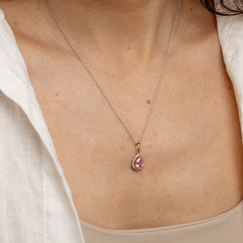 Created Pink Sapphire and 1/10 Carat Diamond Pendant in 9ct Yellow Gold