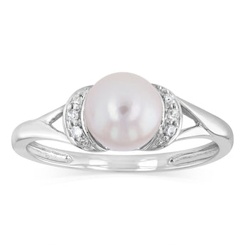 Pearl & Diamond Ring in Sterling Silver