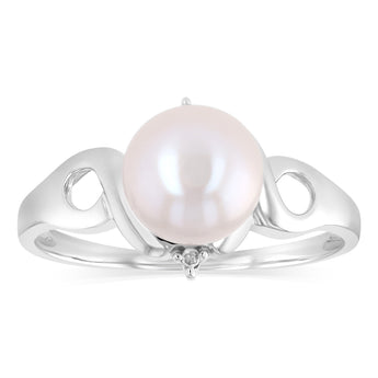 Pearl & Diamond Ring in Sterling Silver