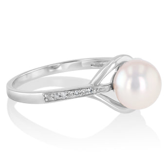 Pearl & Diamond Ring in Sterling Silver