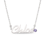 Personalised Sterling Silver Name Pendant with Birthstone on 40cm Chain
