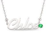 Personalised Sterling Silver Name Pendant with Birthstone on 40cm Chain