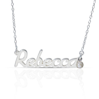 Personalised Sterling Silver Name Pendant with Birthstone on 40cm Chain