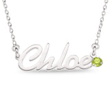 Personalised Sterling Silver Name Pendant with Birthstone on 40cm Chain