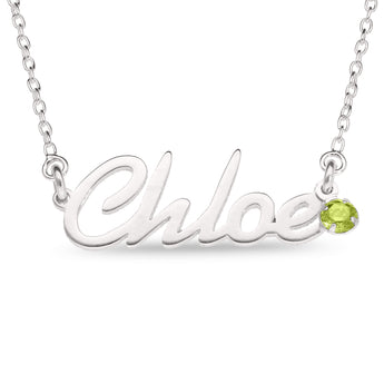 Personalised Sterling Silver Name Pendant with Birthstone on 40cm Chain