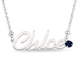 Personalised Sterling Silver Name Pendant with Birthstone on 40cm Chain