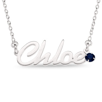 Personalised Sterling Silver Name Pendant with Birthstone on 40cm Chain