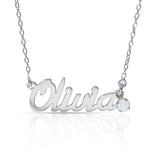 Personalised Sterling Silver Name Pendant with Birthstone on 40cm Chain