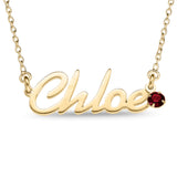 Personalised 9ct Yellow Gold Name Pendant with Birthstone on 40cm Chain