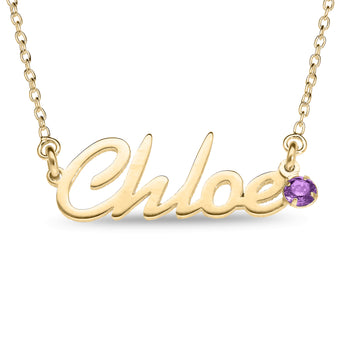 Personalised 9ct Yellow Gold Name Pendant with Birthstone on 40cm Chain