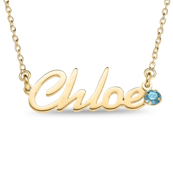 Personalised 9ct Yellow Gold Name Pendant with Birthstone on 40cm Chain