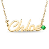 Personalised 9ct Yellow Gold Name Pendant with Birthstone on 40cm Chain