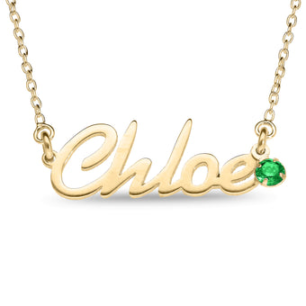 Personalised 9ct Yellow Gold Name Pendant with Birthstone on 40cm Chain