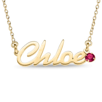 Personalised 9ct Yellow Gold Name Pendant with Birthstone on 40cm Chain