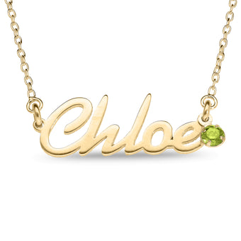 Personalised 9ct Yellow Gold Name Pendant with Birthstone on 40cm Chain