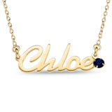 Personalised 9ct Yellow Gold Name Pendant with Birthstone on 40cm Chain