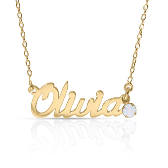 Personalised 9ct Yellow Gold Name Pendant with Birthstone on 40cm Chain