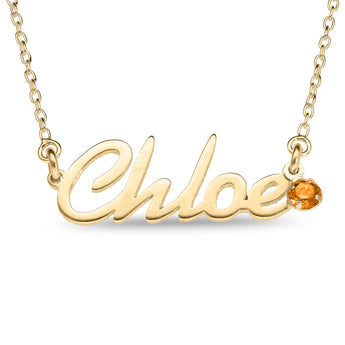 Personalised 9ct Yellow Gold Name Pendant with Birthstone on 40cm Chain