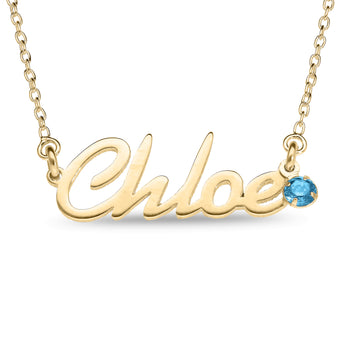 Personalised 9ct Yellow Gold Name Pendant with Birthstone on 40cm Chain