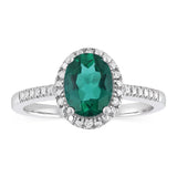 Created Emerald and Diamond Ring in Sterling Silver