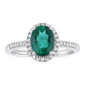 Created Emerald and Diamond Ring in Sterling Silver